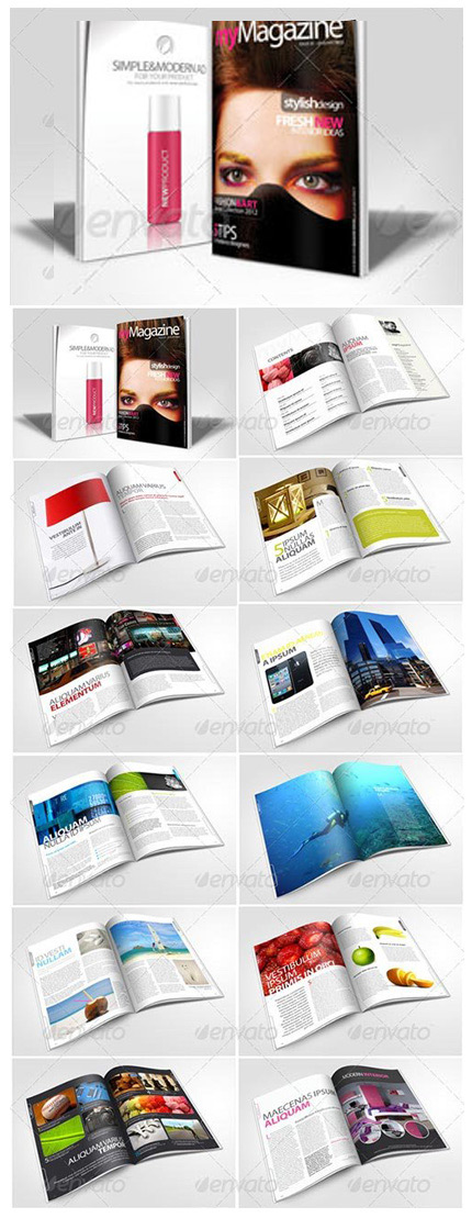 دانلود تصاویر لایه باز قالب های آماده ایندیزاین مجله GraphicRiver Magazine Bundle