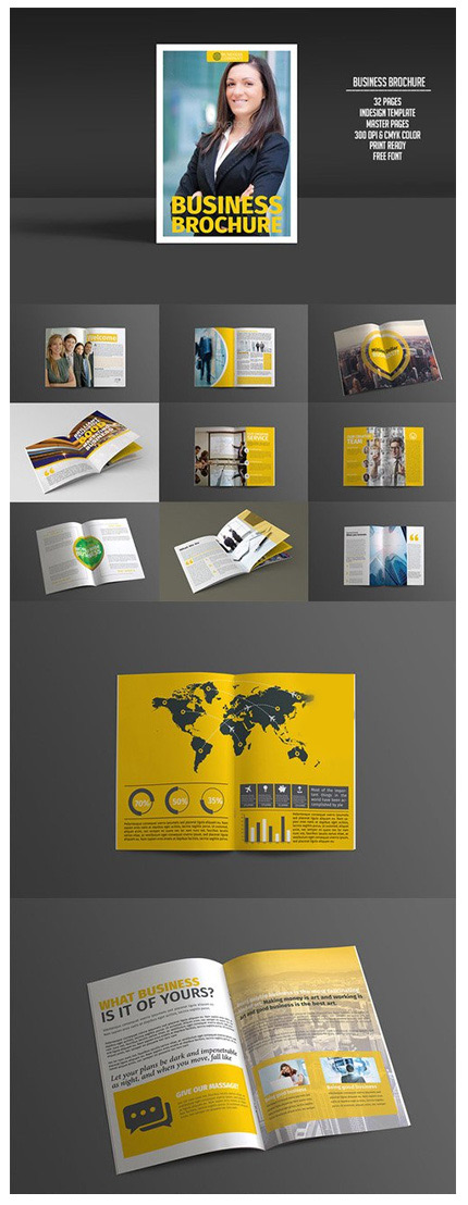دانلود قالب لایه باز ایندیزاین بروشور تجاری 32 صفحه ای - Business Brochure 32 Pages