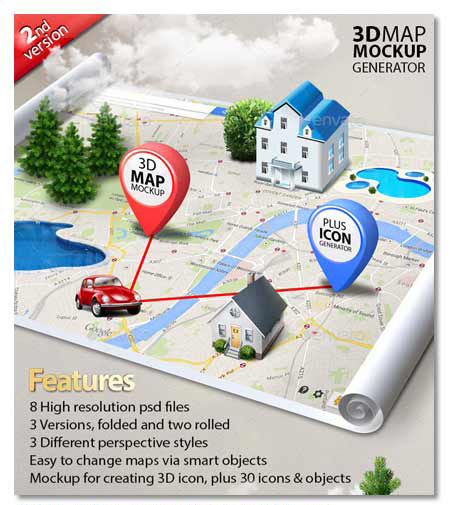دانلود موک آپ ساخت نقشه ۳ بعدی حرفه ای ۳d Map Generator Mockup V2.0